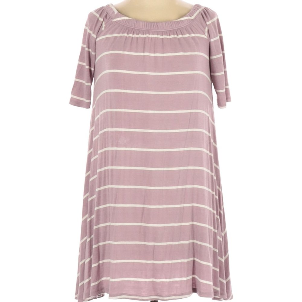 Altar'd State Off-the-Shoulder Casual Dress Mauve Pink Striped